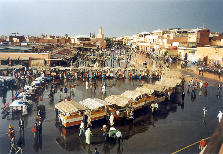 Jmaa el Fna plein, Marrakech, Marokko Jmaa el Fna plein, Marrakech, Marokko