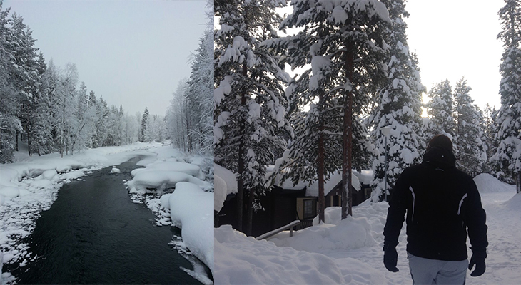 Rivier en huisjes in Lapland Rivier en huisjes in Lapland